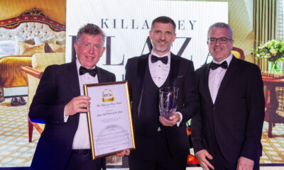 2026 IGTOA Large Golf Hotel of the Year: Killarney Plaza Hotel Accepting the Award was O'Donoghue Ring Collection Group General Manager, Brian Lawlor. Presented by IGTOA Member, Cathal O’Donoghue, Speciality Golf Trips with sponsor John Shortt, MatchPlay Media. Pictured Monday night at the IGTOA Annual Conference & 2026 Gala Irish Golf Awards held in Ballygarry Estate Hotel & Spa, Tralee.